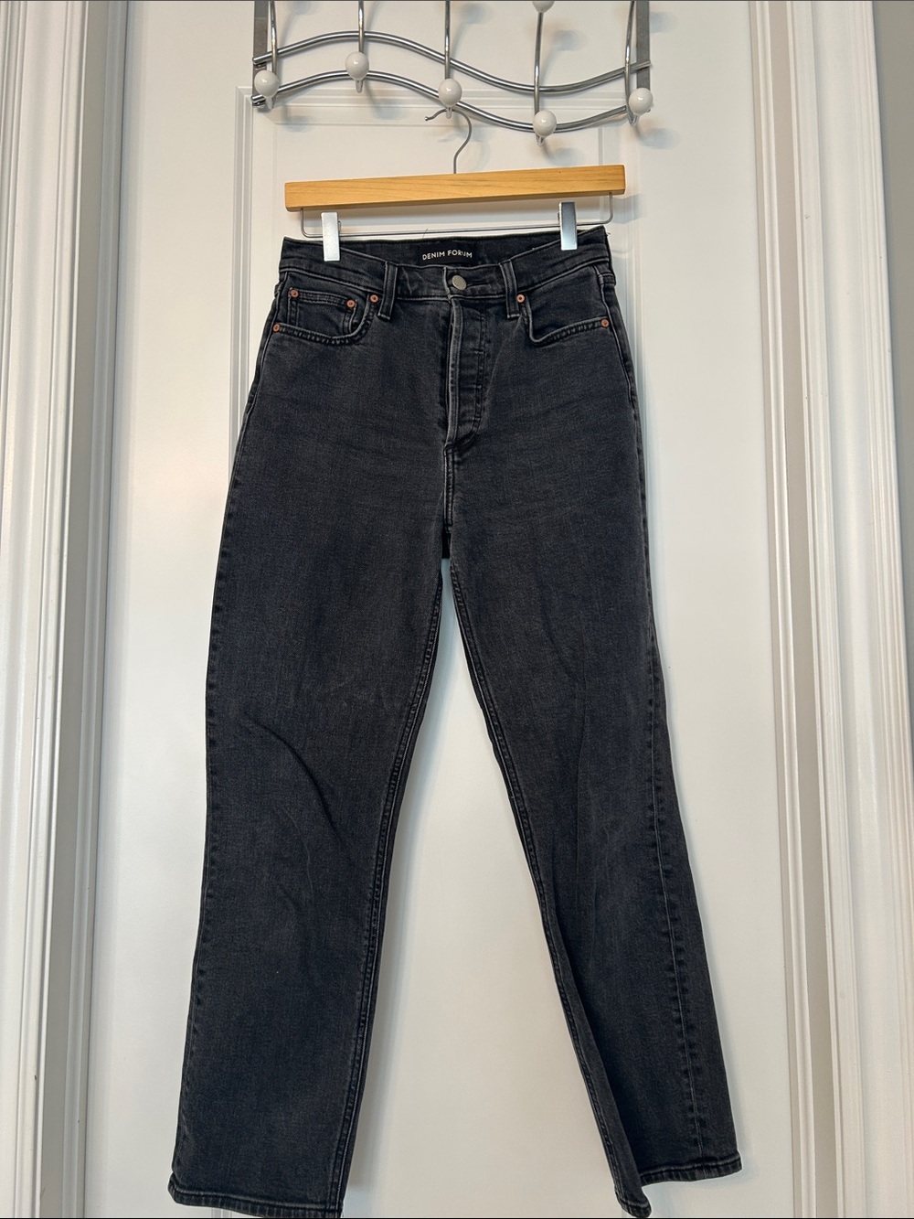 Denim Forum Arlo Black Straight-Leg High-Rise Jeans black eyeliner